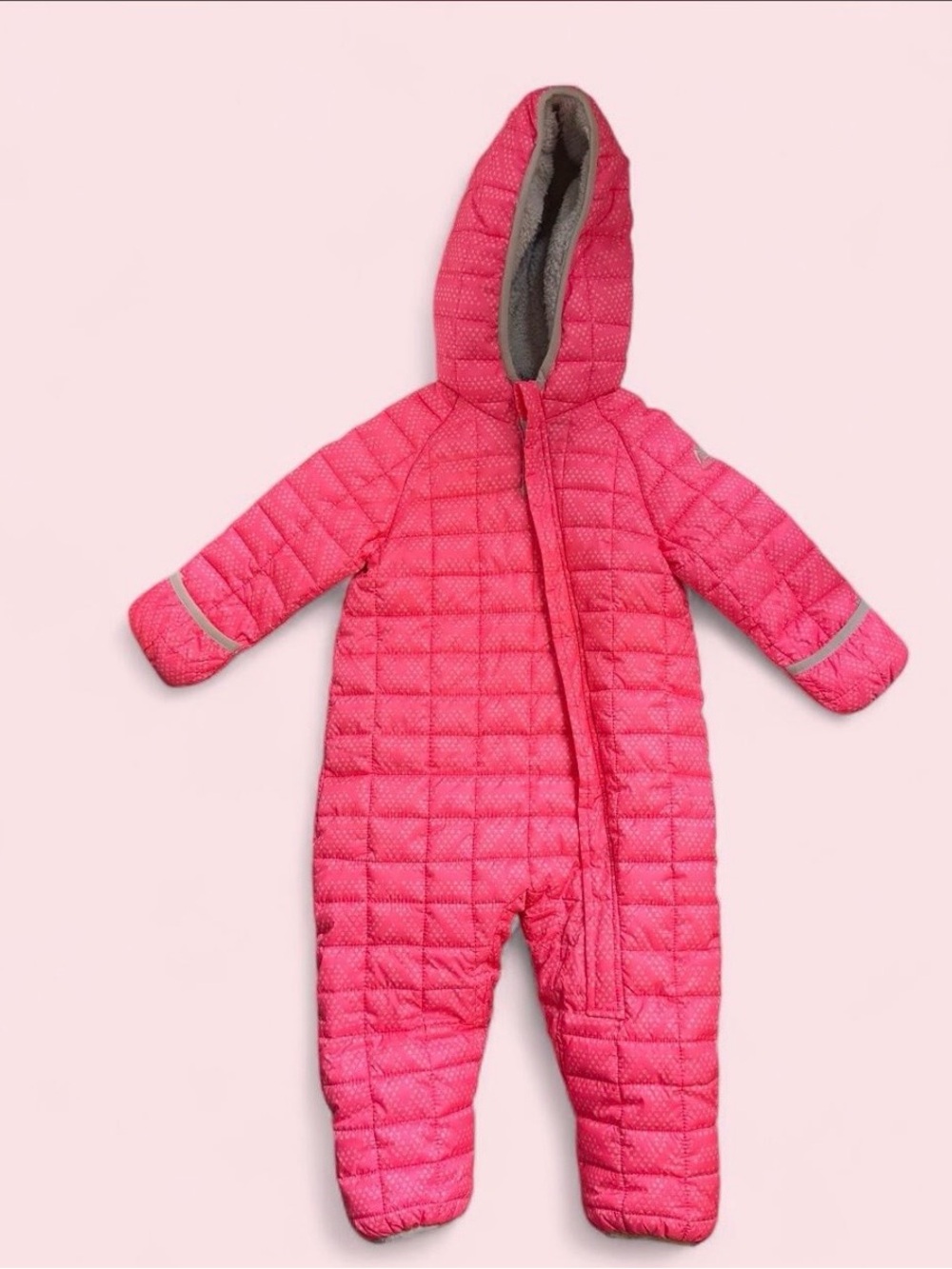Snozu Baby Girls Pink Quilted Hooded Snowsuit 18M Sherpa Lined One Piece